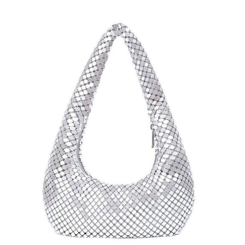 Women's Evening Bag Aluminum Sequin Armpit Bag with Zipper Lightweight Casual Handbag Party Sparkling Shoulder Mobile Phone Bag