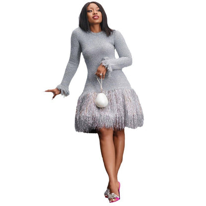 Solid Color Tassel Dress