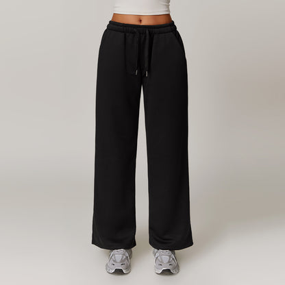 Autumn and winter plush loose sports sweatpants, straight leg warm casual pants, versatile sports pants for women
