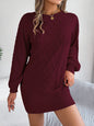 Solid Waist Lantern Sleeve Wool Dress – Elegant Long-Sleeve Midi