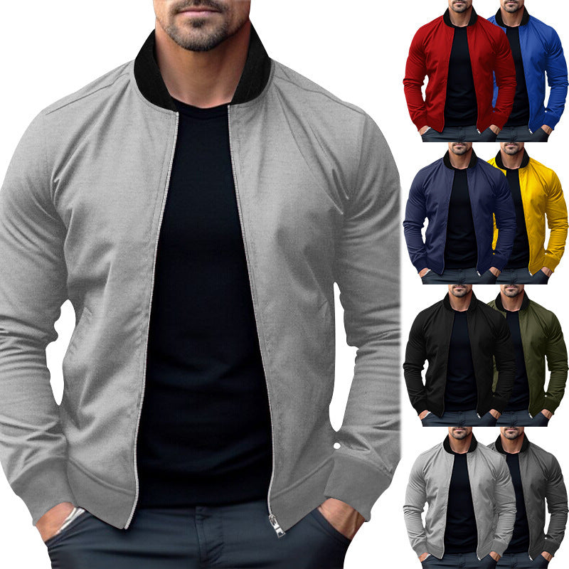 Men’s Stand-Up Collar Zipper Hoodie – Casual Long Sleeve Jacket