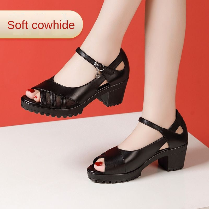 Genuine Leather Platform Sandals