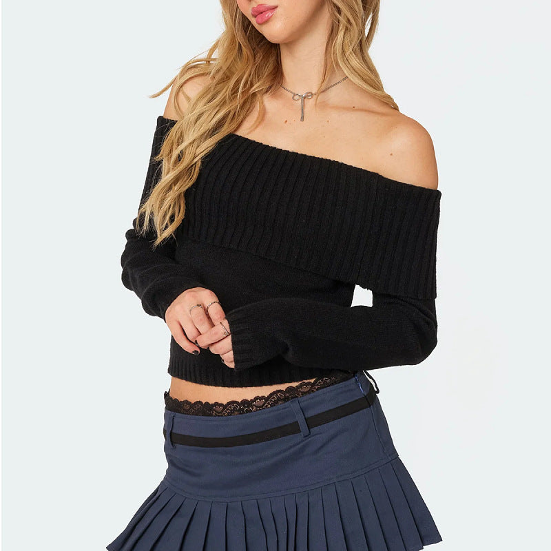 Women’s Off-Shoulder Hoodie Sweater – Solid Color Long Sleeve Top