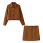 Women’s Autumn/Winter Suede Jacket & Skirt Set – Casual Elegant Outfit
