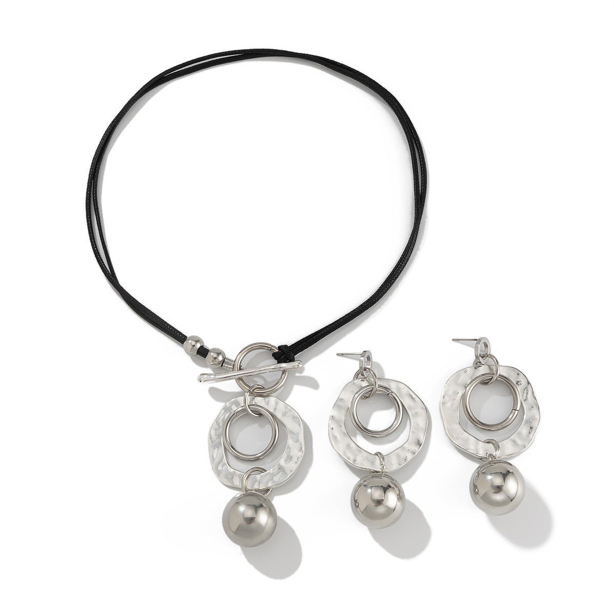 Ins Wind Circle CCB Leather Wax Thread Necklace Irregular Metallic Clavicle Chain Set