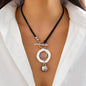 Ins Wind Circle CCB Leather Wax Thread Necklace Irregular Metallic Clavicle Chain Set
