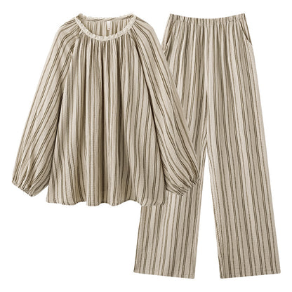 Couple's sleepwear autumn new item Wabi Sabi style cotton yarn can be worn outside loose men's and women's home clothes