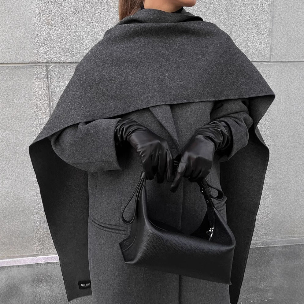 Vintage Gray Cloak Coat – Timeless Elegance with Scarf Collar