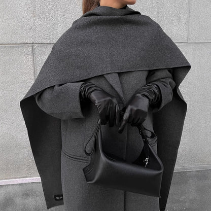 Vintage Gray Cloak Coat – Timeless Elegance with Scarf Collar