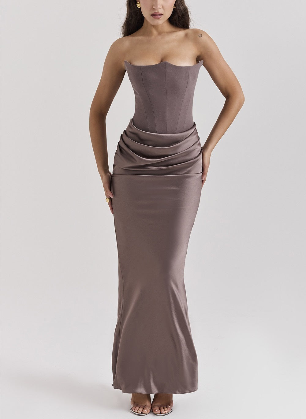 Women’s Strapless Backless Slim Fit Evening Dress – Elegant Autumn/Winter Fashion