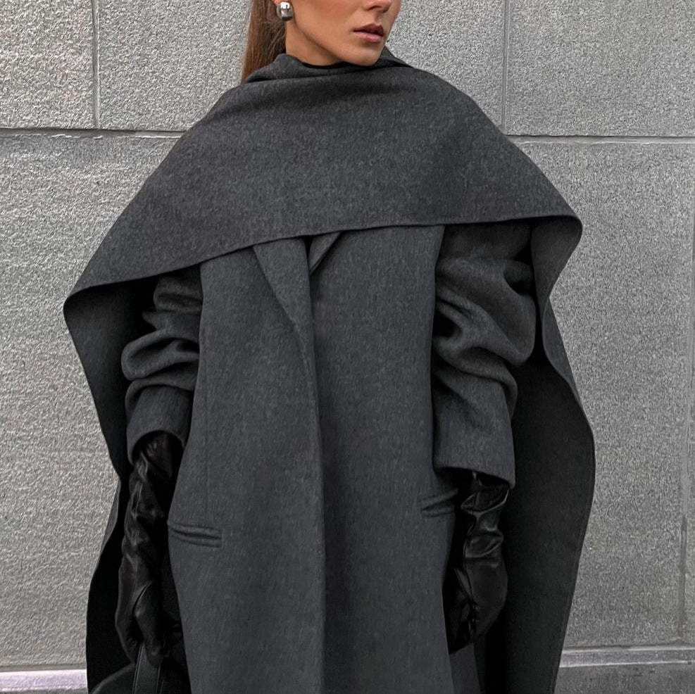 Vintage Gray Cloak Coat – Timeless Elegance with Scarf Collar