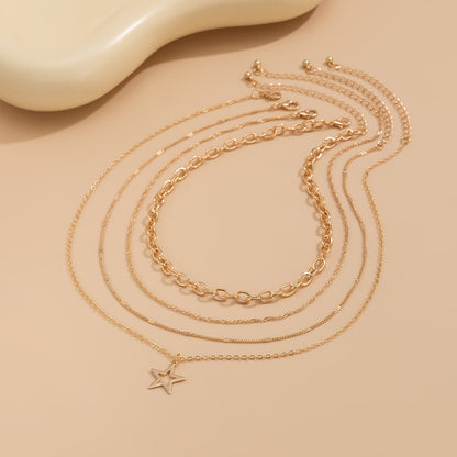 Personalized pentagram alloy collarbone chain, sweet and cool style, stacked metal necklace set