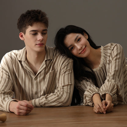 Couple's sleepwear autumn new item Wabi Sabi style cotton yarn can be worn outside loose men's and women's home clothes