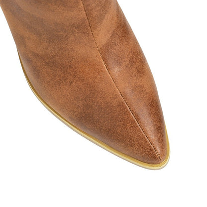 Ladies Ankle Boots Pointed Toe Colorblock Back Zip High Heel Chunky Heel Plus Size Fashion Boots