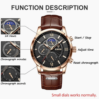 LIGE Men's Watches Top Brand Luxury Men Wrist Watch Leather Quartz Watch Sports Waterproof Male Clock Relogio Masculino+Box