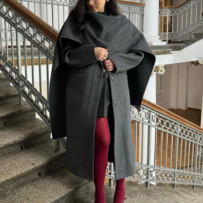 Vintage Gray Cloak Coat – Timeless Elegance with Scarf Collar