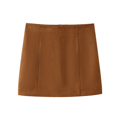 Women’s Autumn/Winter Suede Jacket & Skirt Set – Casual Elegant Outfit