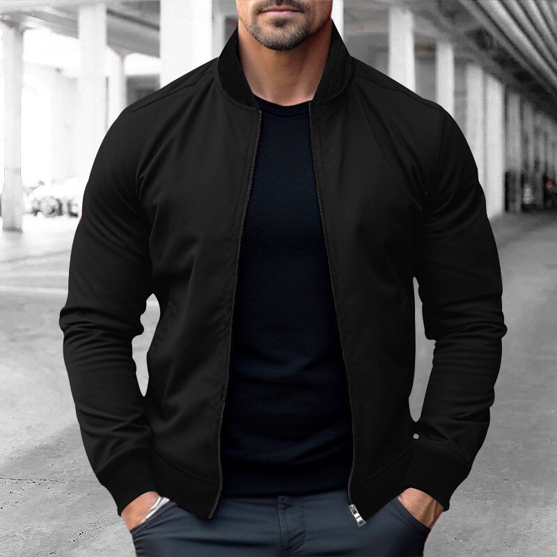Men’s Stand-Up Collar Zipper Hoodie – Casual Long Sleeve Jacket