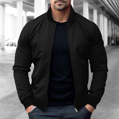 Men’s Stand-Up Collar Zipper Hoodie – Casual Long Sleeve Jacket