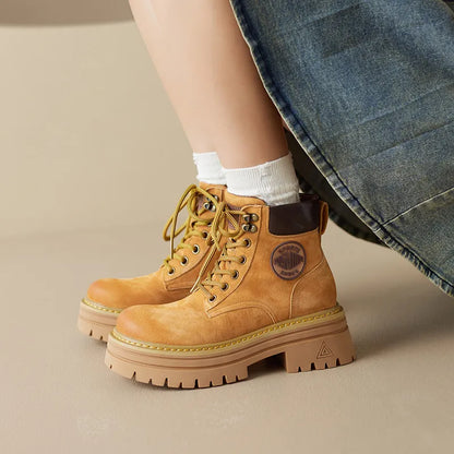 Round Toe Platform Lace Up Boots