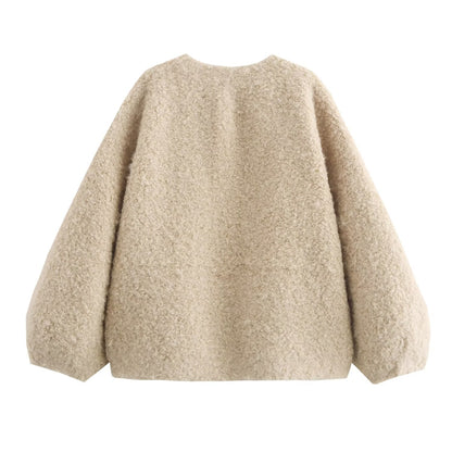 European and American autumn new style V-neck long sleeved lace up sheeproll fur one-piece coat for women