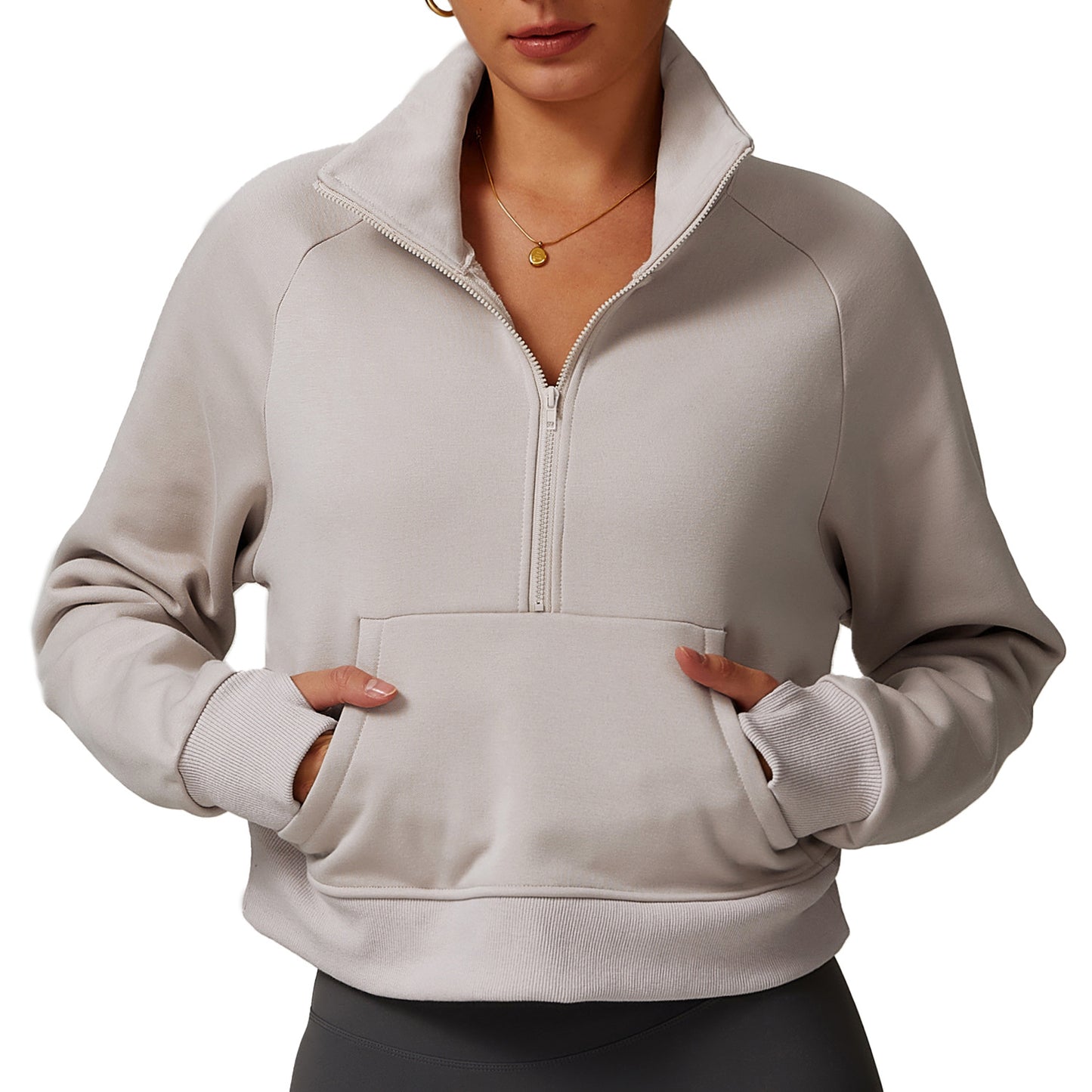 Women’s Fleece Hoodie – Thickened Warm Lamb Fleece Half-Zip Jacket