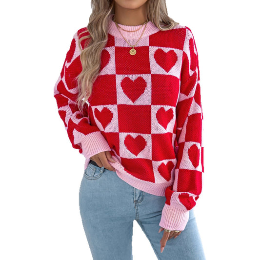 Love grid lantern long sleeved pullover sweater