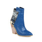 Ladies Ankle Boots Pointed Toe Colorblock Back Zip High Heel Chunky Heel Plus Size Fashion Boots