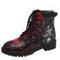 Printed short boots for women, round toe, thick heel, lace up, European and American Martin boots