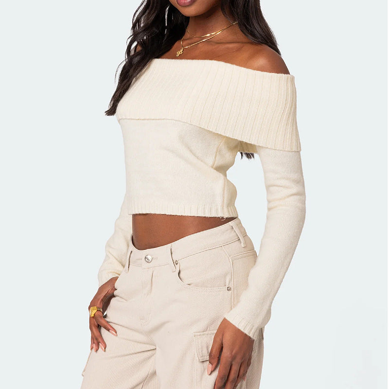 Women’s Off-Shoulder Hoodie Sweater – Solid Color Long Sleeve Top