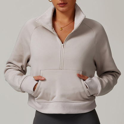 Women’s Fleece Hoodie – Thickened Warm Lamb Fleece Half-Zip Jacket