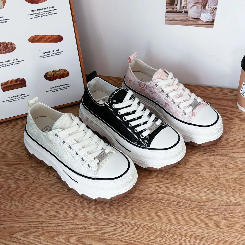 Lace-Up Canvas Platform Sneakers