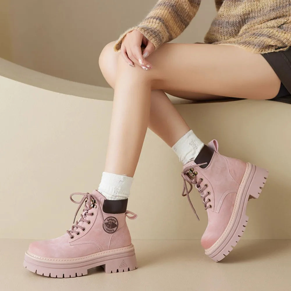 Round Toe Platform Lace Up Boots