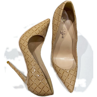 Autumn And Winter New Woven Pattern Pointed High Heels 12cm10cm Comfortable Stiletto Shoes