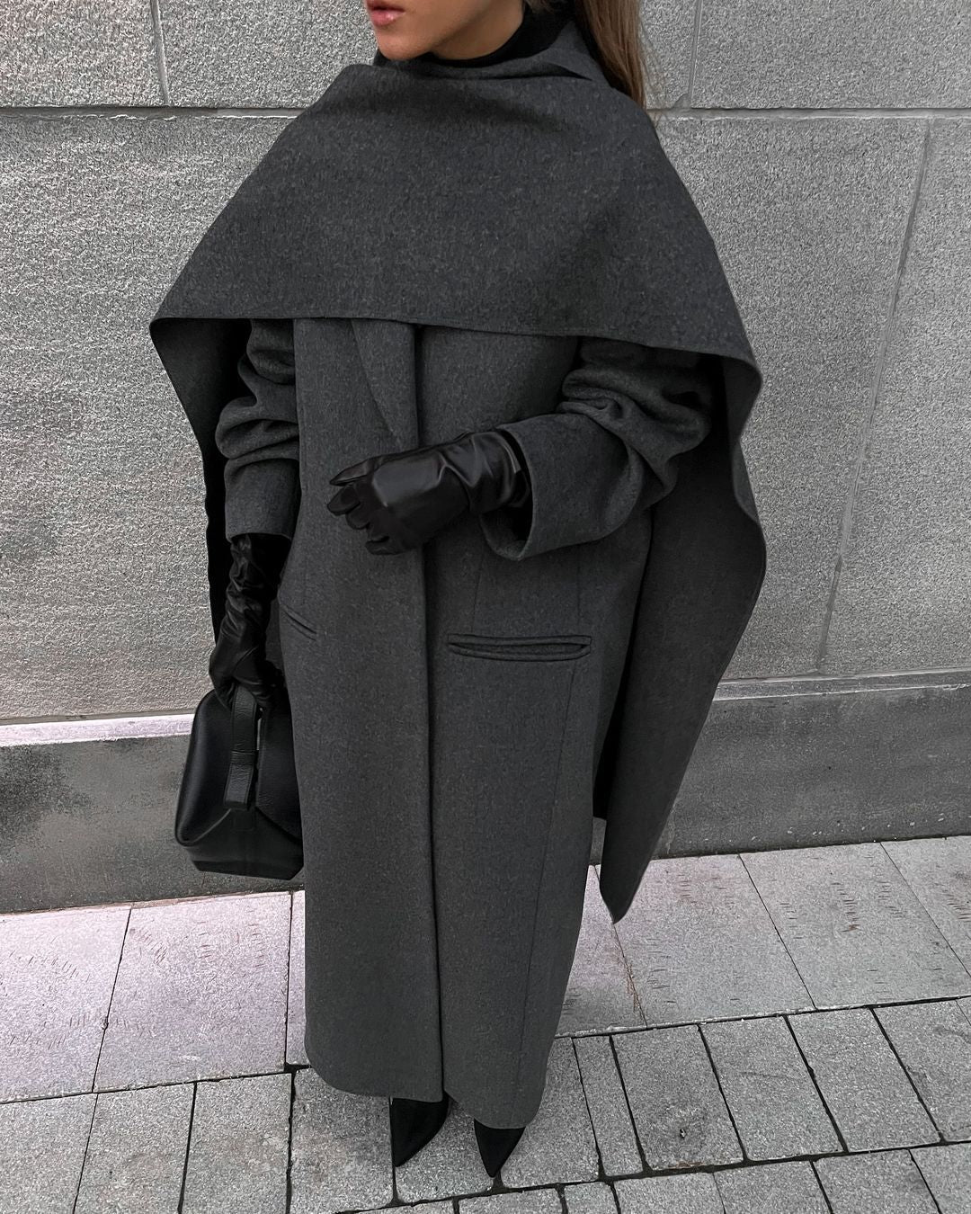Vintage Gray Cloak Coat – Timeless Elegance with Scarf Collar
