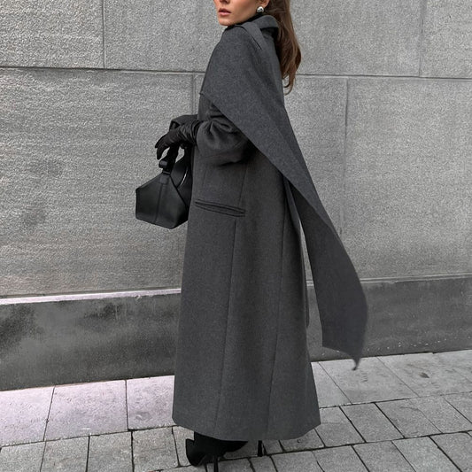 Vintage Gray Cloak Coat – Timeless Elegance with Scarf Collar