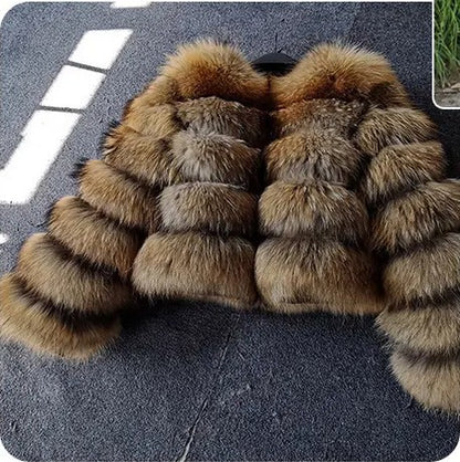 Faux Raccoon Fur Coat Women Jacket Luxury Coat Women Winter Fluffy Jacket Thick Warm Furry Fur Outwear Faux Fur Coat