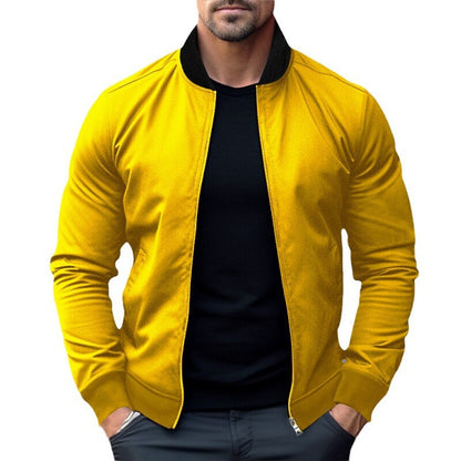 Men’s Stand-Up Collar Zipper Hoodie – Casual Long Sleeve Jacket