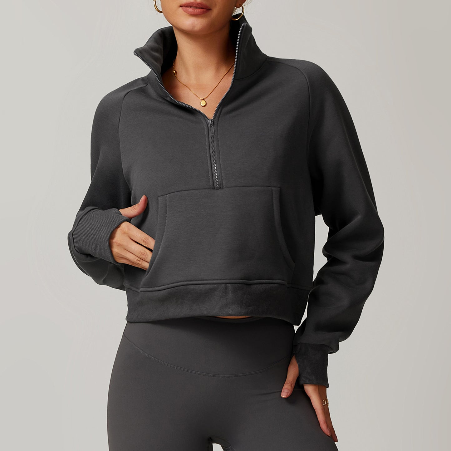 Women’s Fleece Hoodie – Thickened Warm Lamb Fleece Half-Zip Jacket