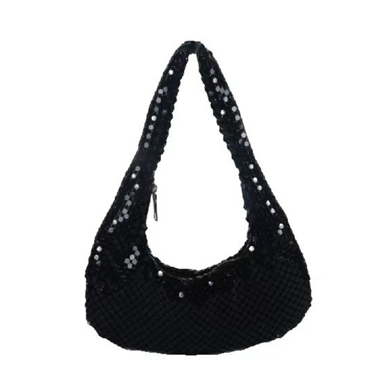 Women's Evening Bag Aluminum Sequin Armpit Bag with Zipper Lightweight Casual Handbag Party Sparkling Shoulder Mobile Phone Bag