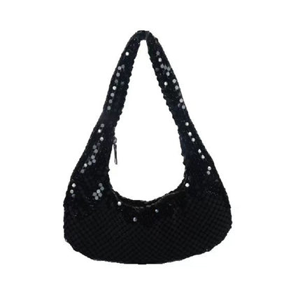 Women's Evening Bag Aluminum Sequin Armpit Bag with Zipper Lightweight Casual Handbag Party Sparkling Shoulder Mobile Phone Bag