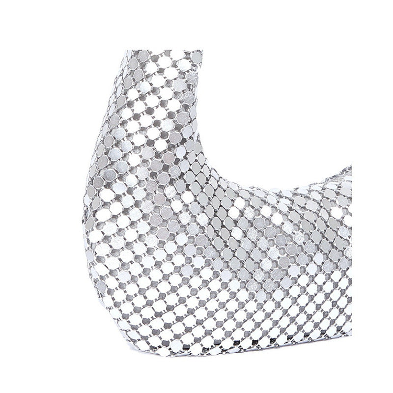 Women's Evening Bag Aluminum Sequin Armpit Bag with Zipper Lightweight Casual Handbag Party Sparkling Shoulder Mobile Phone Bag