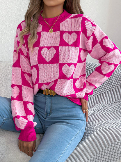 Love grid lantern long sleeved pullover sweater