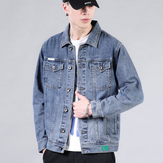 Men’s Korean-Style Denim Jacket – Casual Lapel, Plus Size & Couple Match
