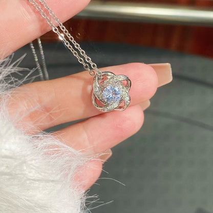 Eternal Heart Pendant Clavicle Necklace Cross-border Hot Sale Full Diamond Zircon Rotating Lucky Four-Leaf Clover Necklace
