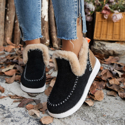 Warm and thick snow boots European and American flat-soled large-size furry short-sleeved cotton shoes