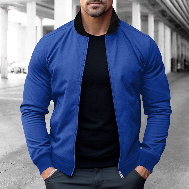 Men’s Stand-Up Collar Zipper Hoodie – Casual Long Sleeve Jacket