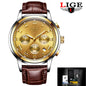 Lige Casual Fashion Trend Business Waterproof Belt Watch Men's Multi-Function Luminous Watch