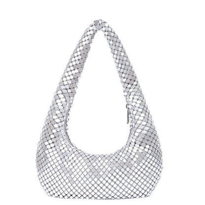 Women's Evening Bag Aluminum Sequin Armpit Bag with Zipper Lightweight Casual Handbag Party Sparkling Shoulder Mobile Phone Bag