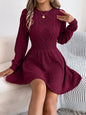 Solid Fried Dough Twists waist lantern long sleeve wool dress A-line skirt